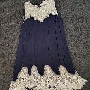 Altar'd State Navy and White Lace Trim Top